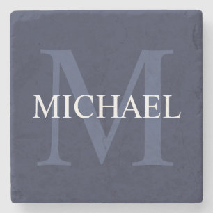 Personalisiertes Monogramm und Name Navy Blue Steinuntersetzer