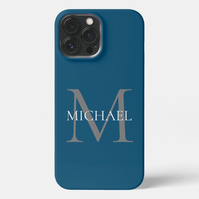 Personalisiertes Monogramm und Name Ocean Blue iPhone Hülle (Rückseite)