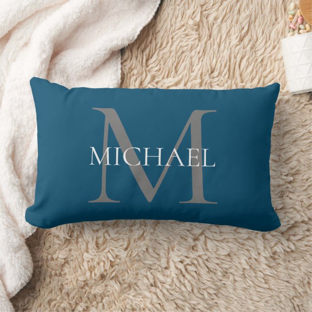 Personalisiertes Monogramm und Name Ocean Blue Lendenkissen (Decke)