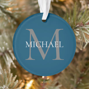 Personalisiertes Monogramm und Name Ocean Blue Ornament