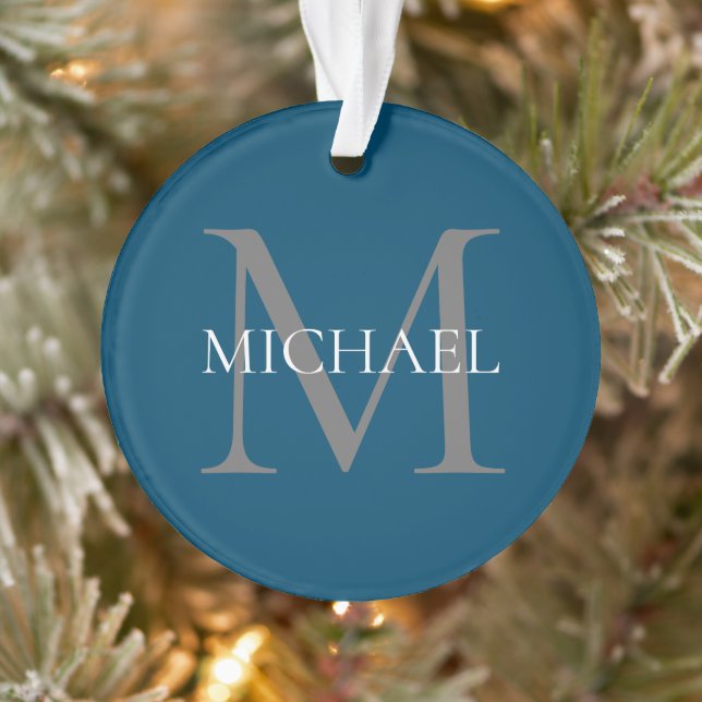 Personalisiertes Monogramm und Name Ocean Blue Ornament (Baum)