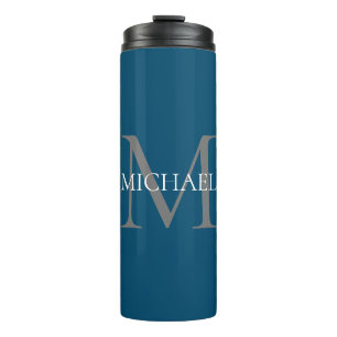 Personalisiertes Monogramm und Name Ocean Blue Thermosbecher