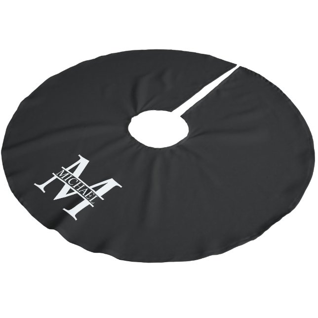 Personalisiertes Monogramm und Name Polyester Weihnachtsbaumdecke (Schrägansicht)