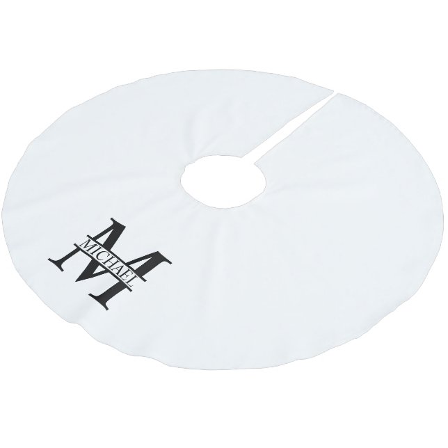 Personalisiertes Monogramm und Name Polyester Weihnachtsbaumdecke (Schrägansicht)