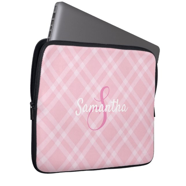 Personalisiertes Monogramm und Name Rosa Kariert G Laptopschutzhülle (Vorne Rechts)