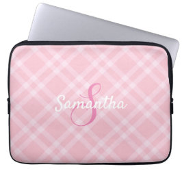 Personalisiertes Monogramm und Name Rosa Kariert G Laptopschutzhülle