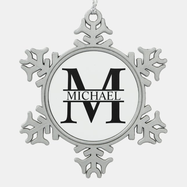 Personalisiertes Monogramm und Name Schneeflocken Zinn-Ornament (Vorderseite)