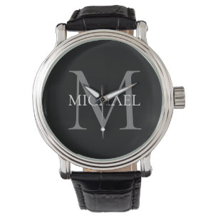 Personalisiertes Monogramm und Name Schwarz Armbanduhr