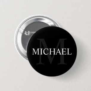 Personalisiertes Monogramm und Name Schwarz Button