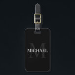 Personalisiertes Monogramm und Name Schwarz Gepäckanhänger<br><div class="desc">Personalisierte Monogramm- und Namensschilder weisen personalisierten Namen in Weiß und Monogramm auf,  grau als Hintergrund,  im klassischen Serifenstil,  auf schwarzem Hintergrund.

Perfekt als Urlaubsgeschenk,  Vatertagsgeschenk,  vielen Dank für Trauzeuge und Geschenk für alle besondere Anlässe.</div>