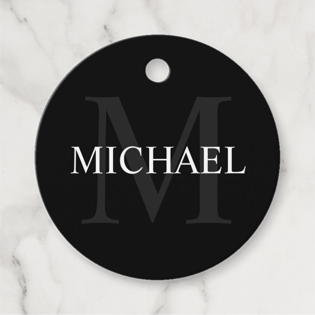 Personalisiertes Monogramm und Name Schwarz Geschenkanhänger (Vorderseite)