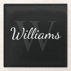 Personalisiertes Monogramm und Name Schwarz Glasuntersetzer