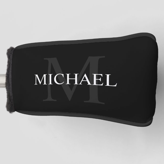 Personalisiertes Monogramm und Name Schwarz Golf Headcover (Vorderseite)