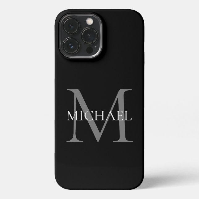 Personalisiertes Monogramm und Name Schwarz iPhone Hülle (Rückseite)