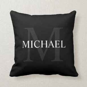 Personalisiertes Monogramm und Name Schwarz Kissen