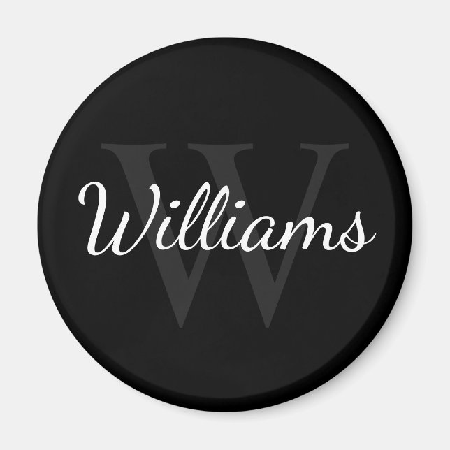 Personalisiertes Monogramm und Name Schwarz Magnet (Vorne)