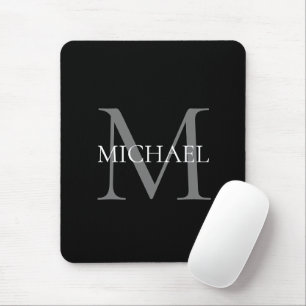 Personalisiertes Monogramm und Name Schwarz Mousepad