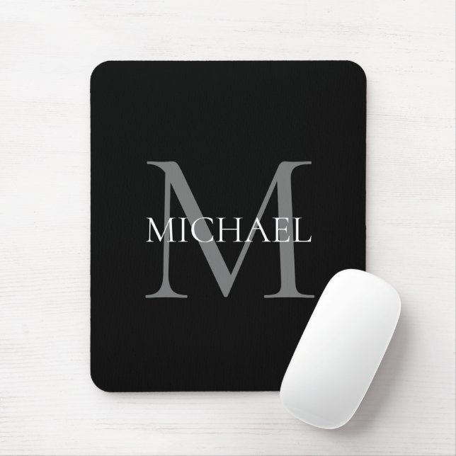Personalisiertes Monogramm und Name Schwarz Mousepad (Mit Mouse)