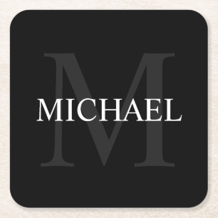 Personalisiertes Monogramm und Name Schwarz Rechteckiger Pappuntersetzer