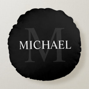 Personalisiertes Monogramm und Name Schwarz Rundes Kissen