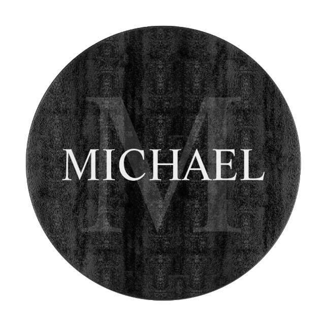 Personalisiertes Monogramm und Name Schwarz Schneidebrett (Vorderseite)