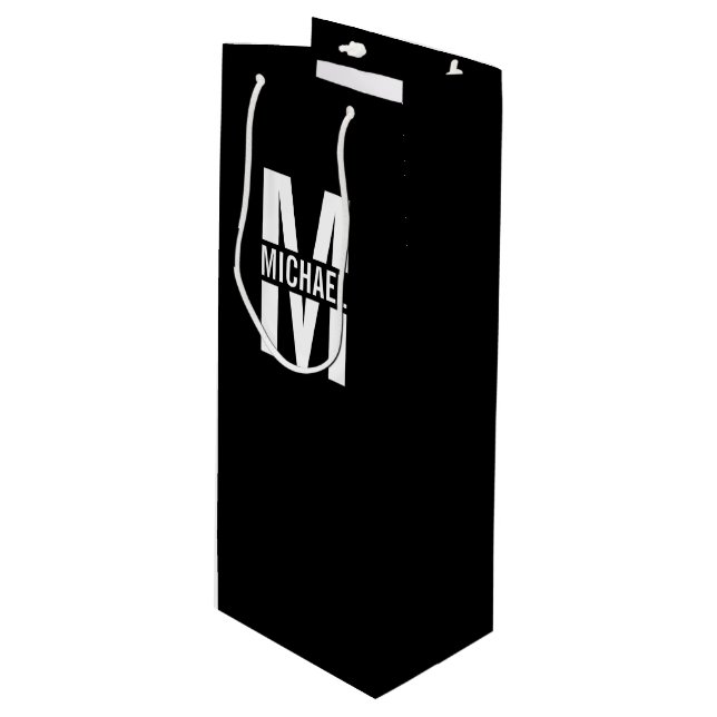 Personalisiertes Monogramm und Name Weinbeutel Geschenktüte Für Weinflaschen (Vorderseite Schrägansicht)