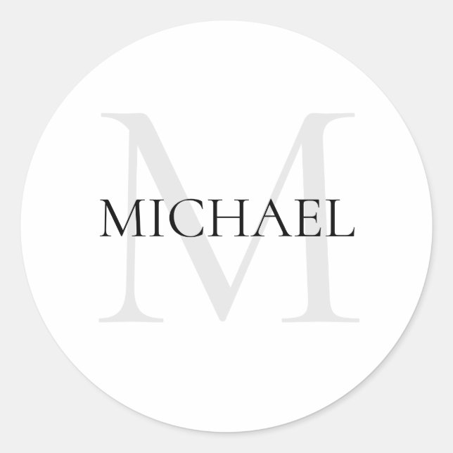 Personalisiertes Monogramm und Name weiß Runder Aufkleber (Vorderseite)