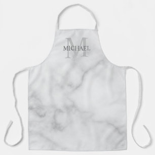 Personalisiertes Monogramm und Name Weißer Marmor Schürze