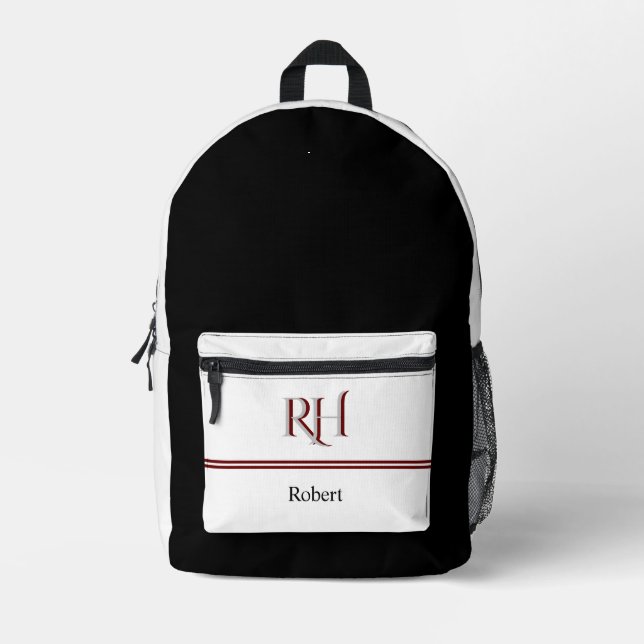 Personalisiertes Monogramm und Name Weißes Graues  Bedruckter Rucksack (Vorderseite)