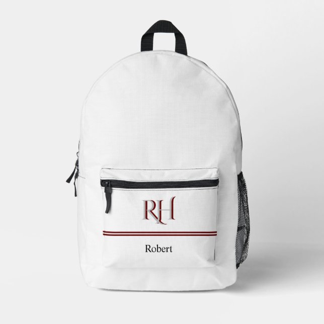 Personalisiertes Monogramm und Name Weißes Graues  Bedruckter Rucksack (Vorderseite)