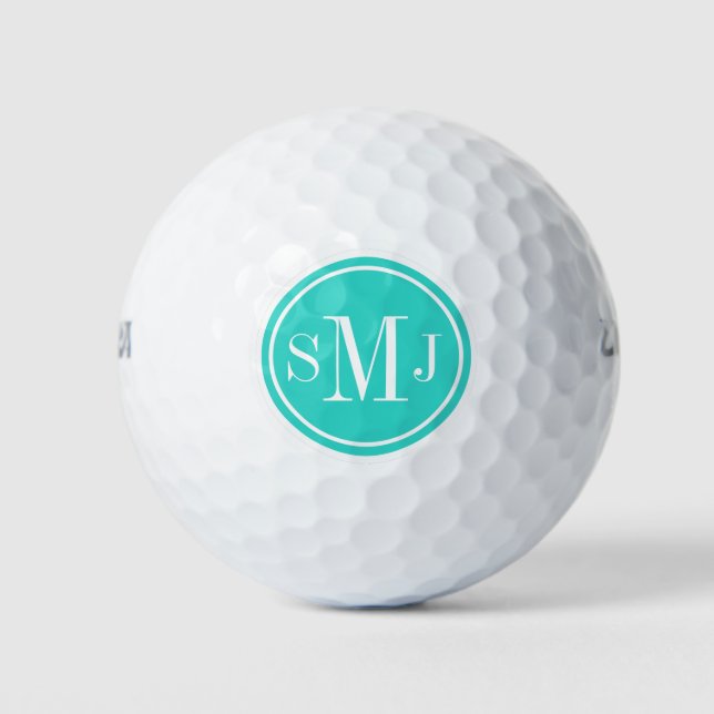 Personalisiertes Monogramm und Türkisrahmen Golfball (Vorderseite)