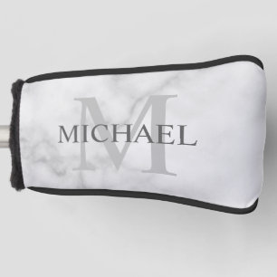 Personalisiertes Monogramm und weißer Marmor Golf Headcover