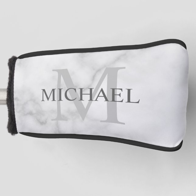 Personalisiertes Monogramm und weißer Marmor Golf Headcover (Vorderseite)
