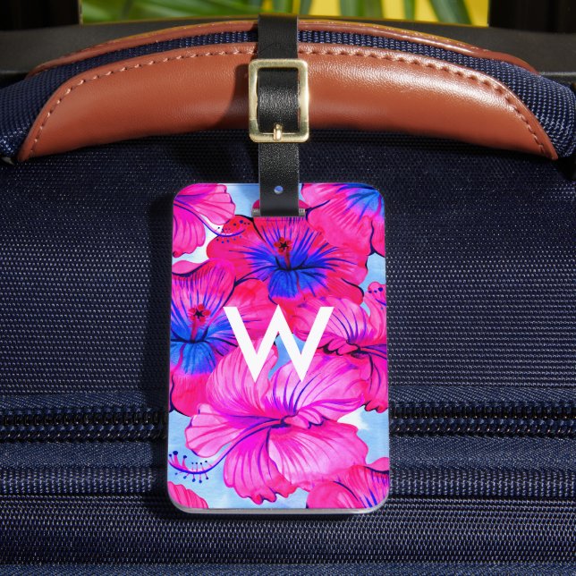 Personalisiertes Monogramm Wasserfarbmuster Gepäckanhänger (Vorderseite Insitu 2)