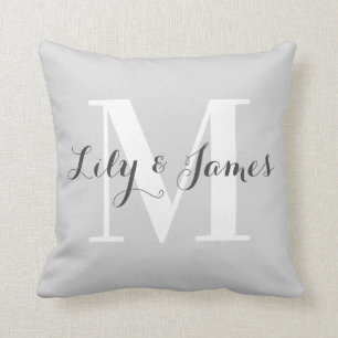 Personalisiertes Monogramm Weiß Grau Hochzeitsande Kissen