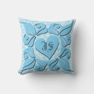 Personalisiertes monogrammiertes blaues Valentinst Kissen Für Draußen