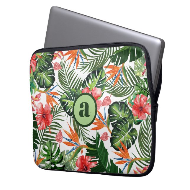 Personalisiertes monogrammiertes tropisches Muster Laptopschutzhülle (Vorderseite Links)