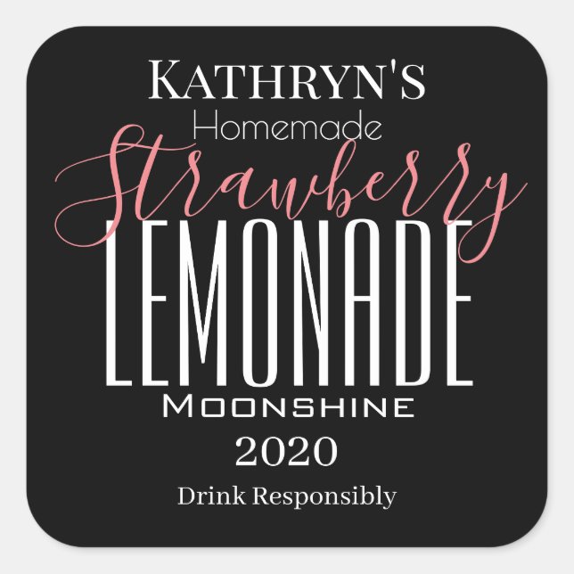Personalisiertes Moonshine-Label "Strawberry Lemon Quadratischer Aufkleber (Vorderseite)