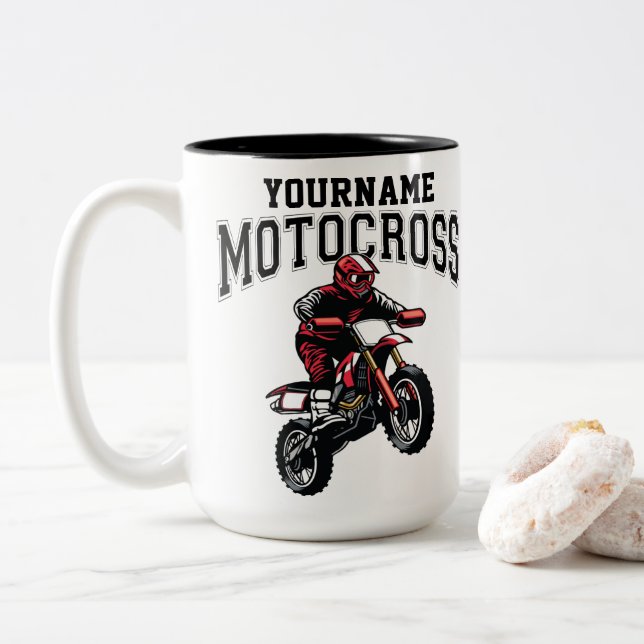 Personalisiertes Motocross Dirt Bike Racing Zweifarbige Tasse (Mit Donut)