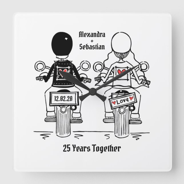 Personalisiertes Motorrad-Anniversary-Geschenk Quadratische Wanduhr (Vorderseite)