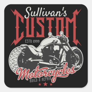 Personalisiertes Motorrad Big Bad Biker Garage Quadratischer Aufkleber