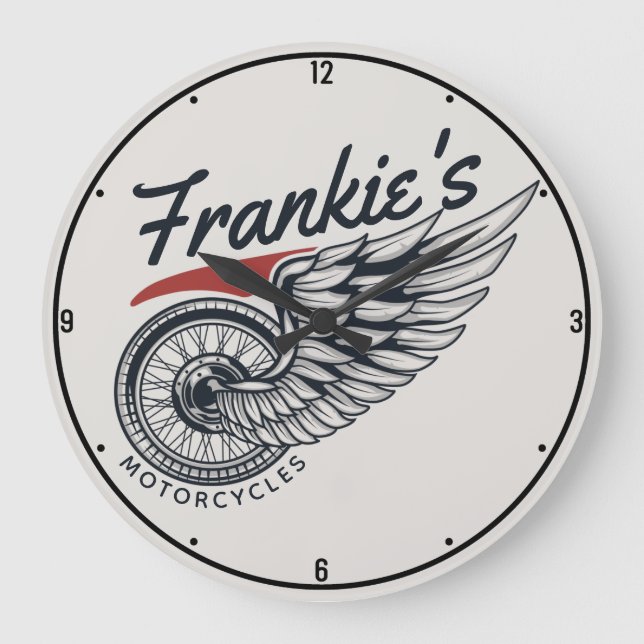Personalisiertes Motorrad-Fliegerradgeschäft Große Wanduhr (Vorderseite)