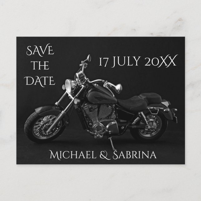 Personalisiertes Motorrad Save the Date Ankündigungspostkarte (Vorderseite)