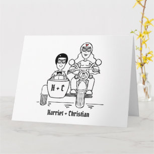 Personalisiertes Motorrad + Sidecar Wedding Karte