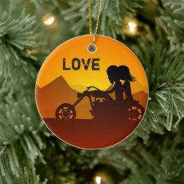 Personalisiertes Motorradpaar bei Sonnenuntergang  Keramikornament