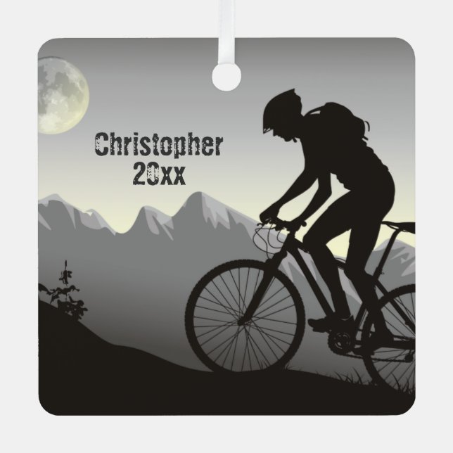 Personalisiertes Mountainbiken Vollmond Weihnachte Ornament Aus Metall (Vorderseite)