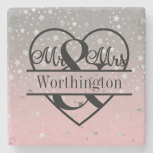 Personalisiertes Mr und Mrs Hochzeitsgeschenk für Steinuntersetzer