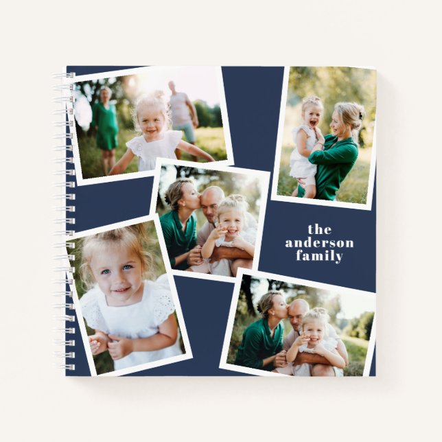 Personalisiertes Multi-Foto Blau elegant modern Notizbuch (Vorderseite)