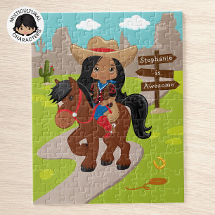 Personalisiertes multikulturelles Cowgirl Jigsaw P Puzzle