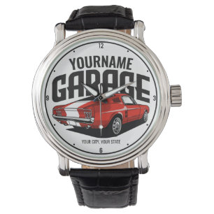 Personalisiertes Muskelwagen 1967 Garage Armbanduhr